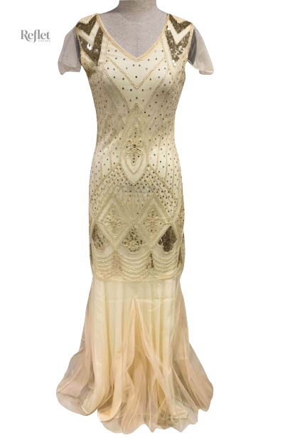 annees-20-robe-champagne-1 Robe champagne années 20 élégante et vintage