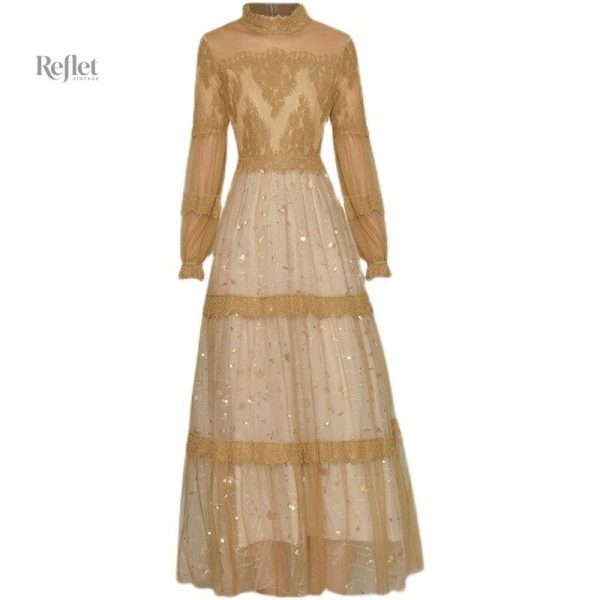 Mode rétro années 40, robe longue aux motifs intemporels