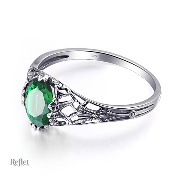 Bague Vintage en argent avec pierre colorée