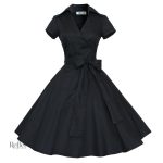 Robe rétro à manches longues et taille cintrée