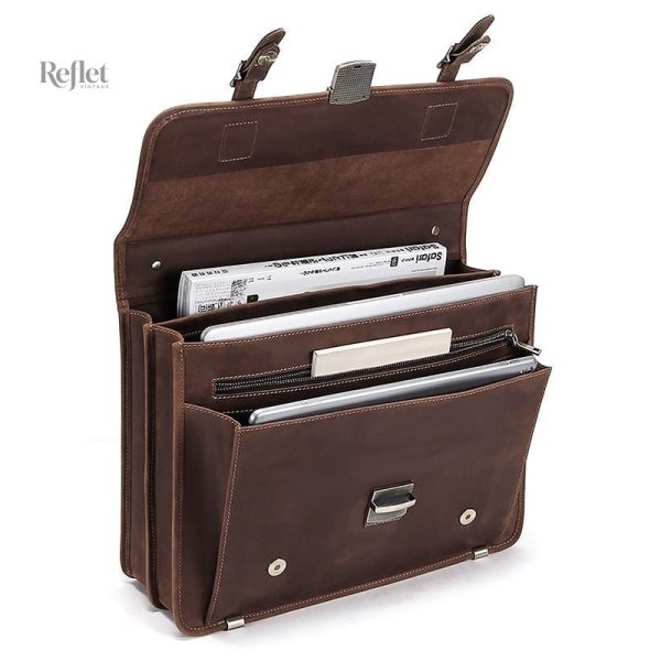 Cartable vintage en cuir marron pour homme
