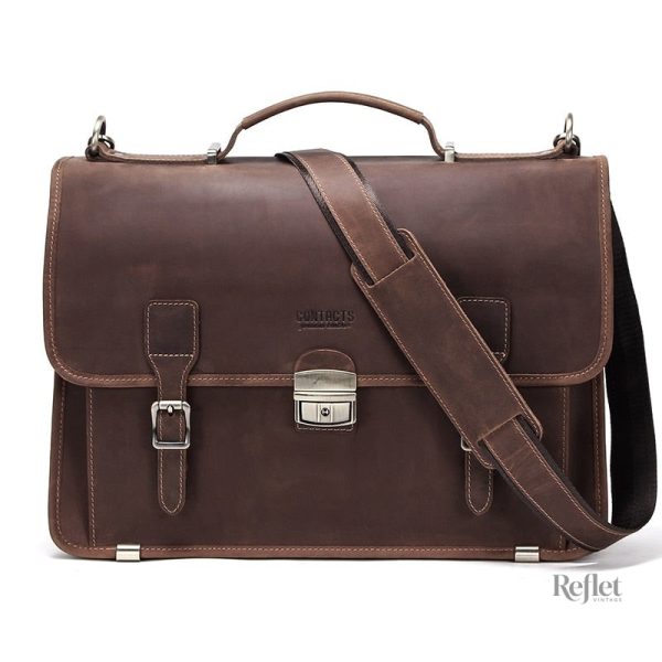 Cartable vintage en cuir marron, look intemporel