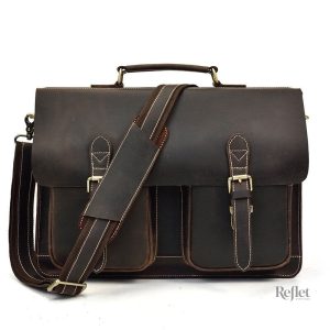 Cartable cuir vintage noir élégant et fonctionnel