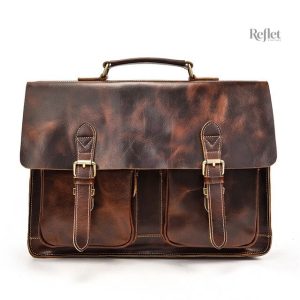 Cartable noir en cuir au style vintage intemporel