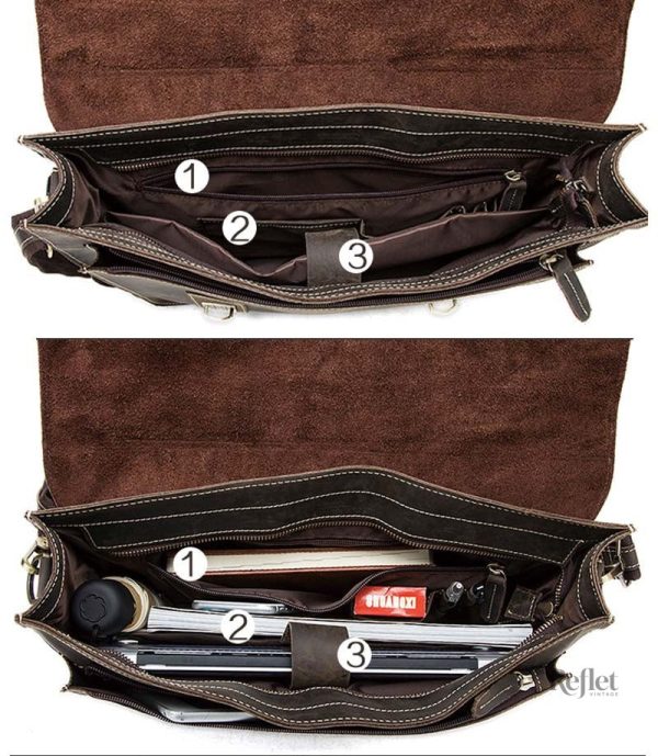 Cartable noir en cuir, design rétro idéal pour le travail