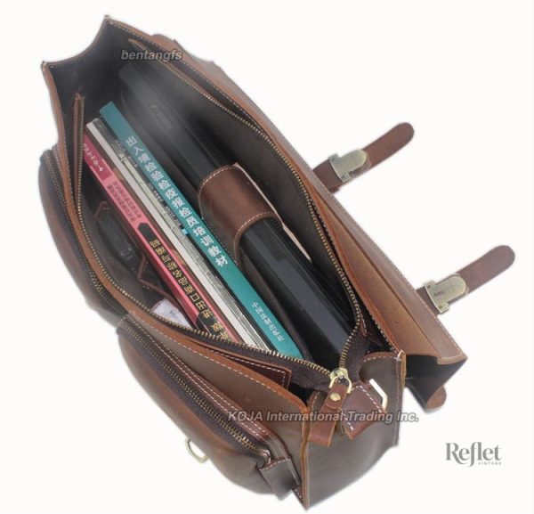Cartable en cuir noir, style vintage classique