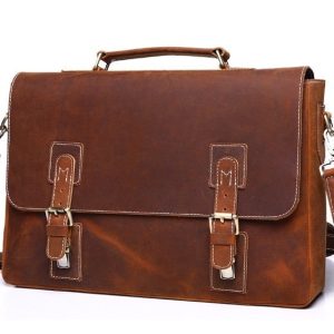 Cartable vintage en cuir marron, classique et intemporel
