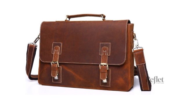 Cartable vintage en cuir marron, classique et intemporel