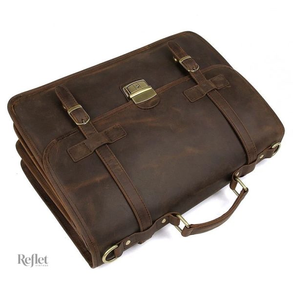 Accessoire homme : cartable en cuir vieilli