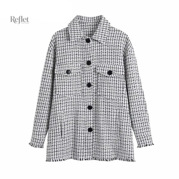 Chemise vintage femme à carreaux noirs
