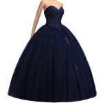 Robe de princesse bleu foncé élégante et majestueuse