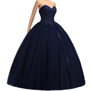 Robe de princesse bleu foncé élégante et majestueuse