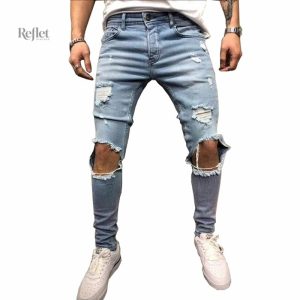 Jean bleu vintage pour homme, style destroy, look décontracté