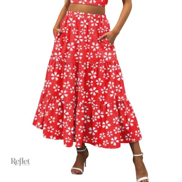 Jupe à motifs floraux, style années 70