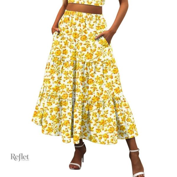 Jupe colorée à motif floral vintage