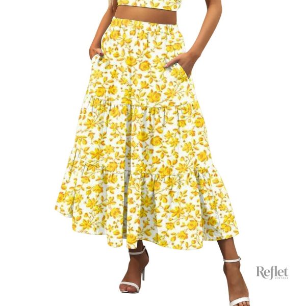 Jupe années 70 à motifs floraux