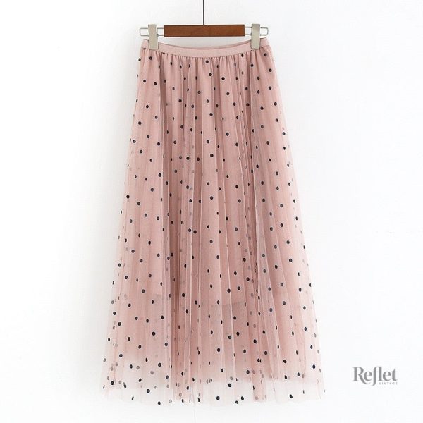 Jupe à pois ample au style rétro féminin