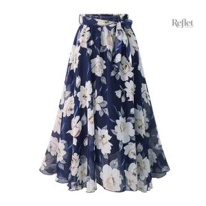 Jupe bleu à fleurs style années 80