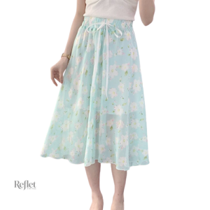 Jupe longue années 70, motif floral coloré