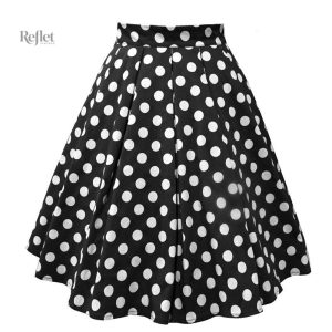 Jupe à pois vintage avec taille cintrée et coupe évasée