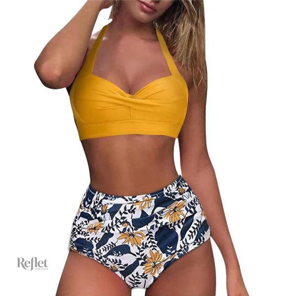 Maillot de bain jaune vintage, style classique et chic