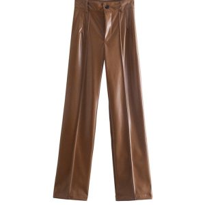 Pantalon femme en simili cuir au style rétro