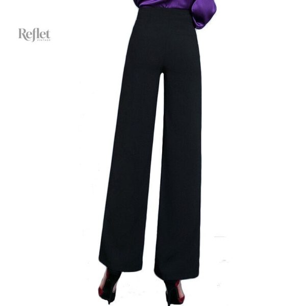 Pantalon noir vintage pour femme, taille haute élégante