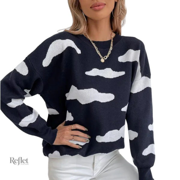 Pull femme au style rétro avec design nuage