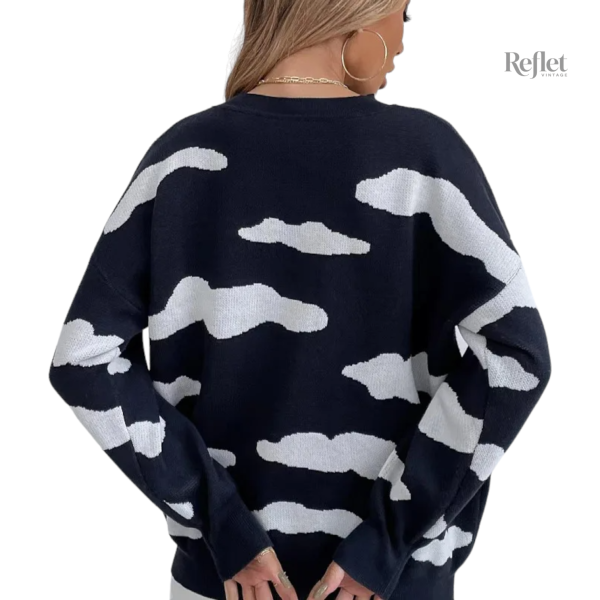 Sweater tendance femme, motif nuage, style vintage