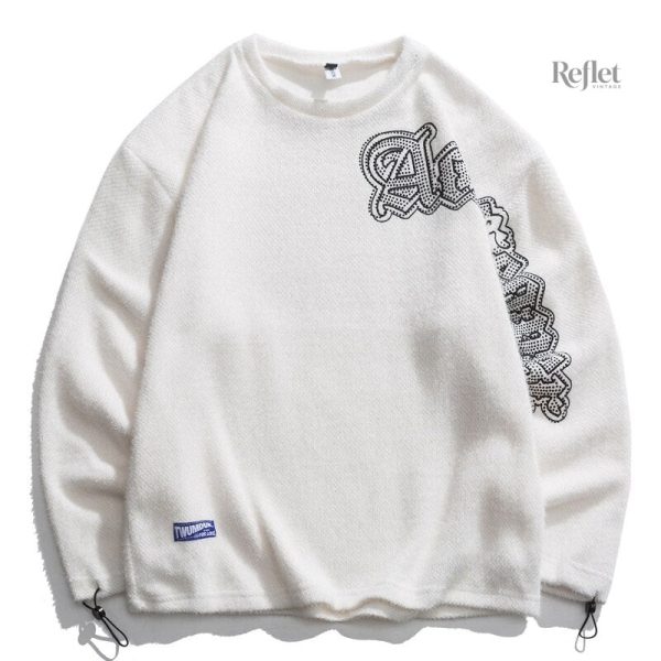 Homme, pull blanc vintage en coton, style décontracté
