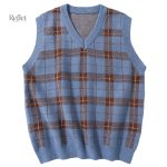 Pull vintage sans manche à carreaux pour homme