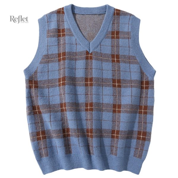 pull-carreau-sans-manche-vintage-homme-1 Pull vintage sans manche à carreaux pour homme