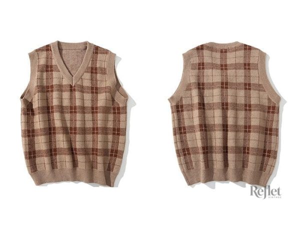 Pull sans manches à carreaux pour hommes