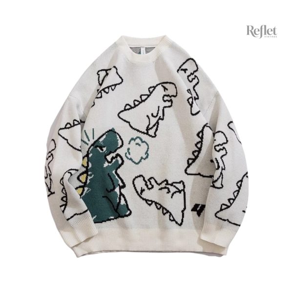 Pull à l'effigie de dinosaure, look vintage
