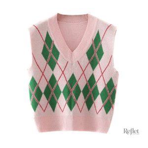 Vêtement vintage femme, pull sans manche tendance