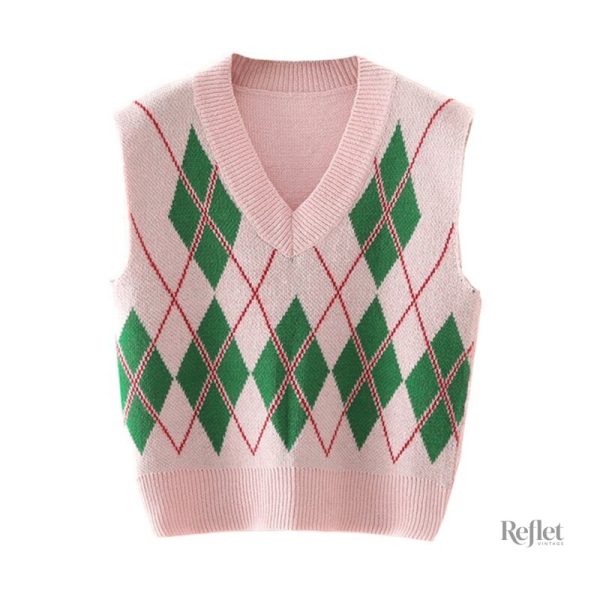 Vêtement vintage femme, pull sans manche tendance
