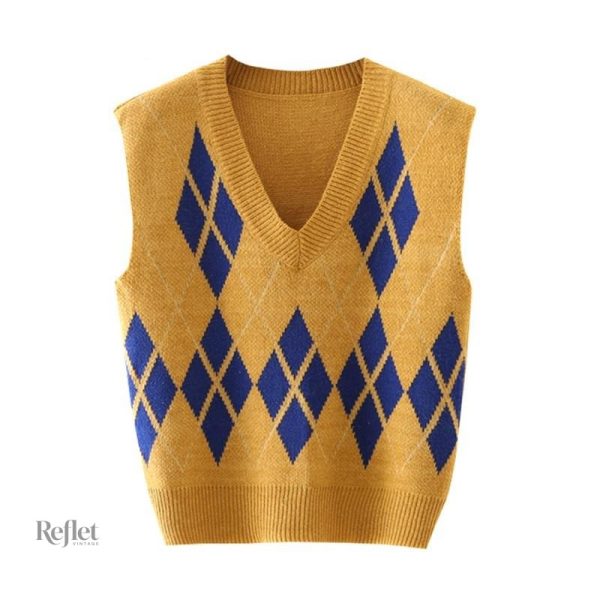 Pull rétro femme, sans manche, pour une mode classique