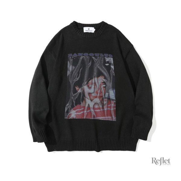 pull-homme-coton-noir-retro-vintage-1 Pull Homme Vintage en Coton Noir