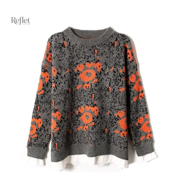 Pull ample femme style vintage avec motifs classiques