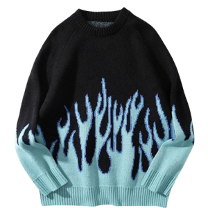 Pull Noir Flamme Bleu pour homme, style vintage