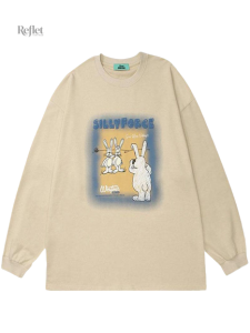 Confortable pull vintage femme à motif lapin en coupe oversized