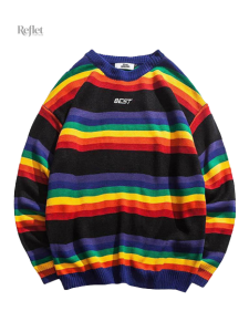 Pull à rayures multicolores, look vintage féminin