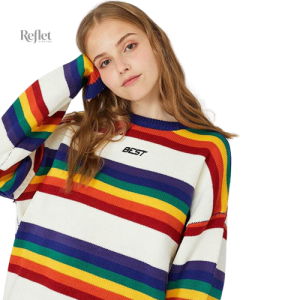 Pull tendance femme, rayures vives et design rétro
