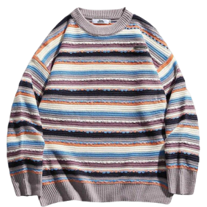 Pull vintage rayé femme, style rétro coloré