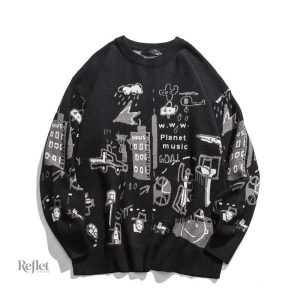 Pull vintage, style décontracté masculin, couleurs variées.