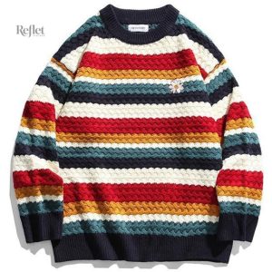 Pull vintage femme à motifs colorés, style rétro intemporel