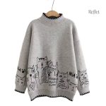 Pull vintage gris et noir pour femme