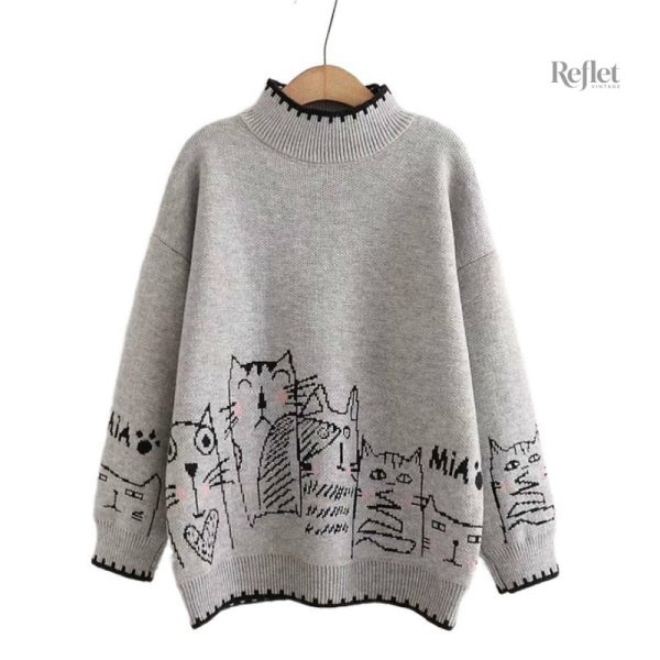 pull-vintage-gris-et-noir-femme-1 Pull vintage gris et noir pour femme