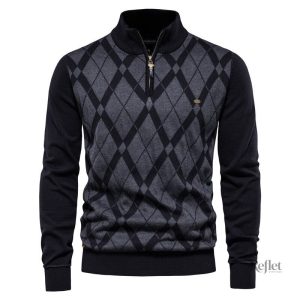 Pull vintage avec textures variées, parfait pour l'hiver