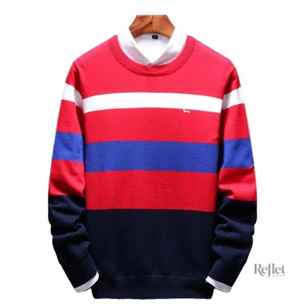 Pull vintage homme rouge et bleu pour un style rétro